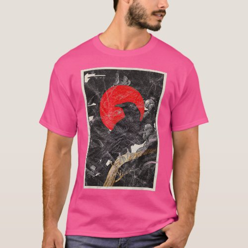 Red Moon Graphic Black Crow T_Shirt