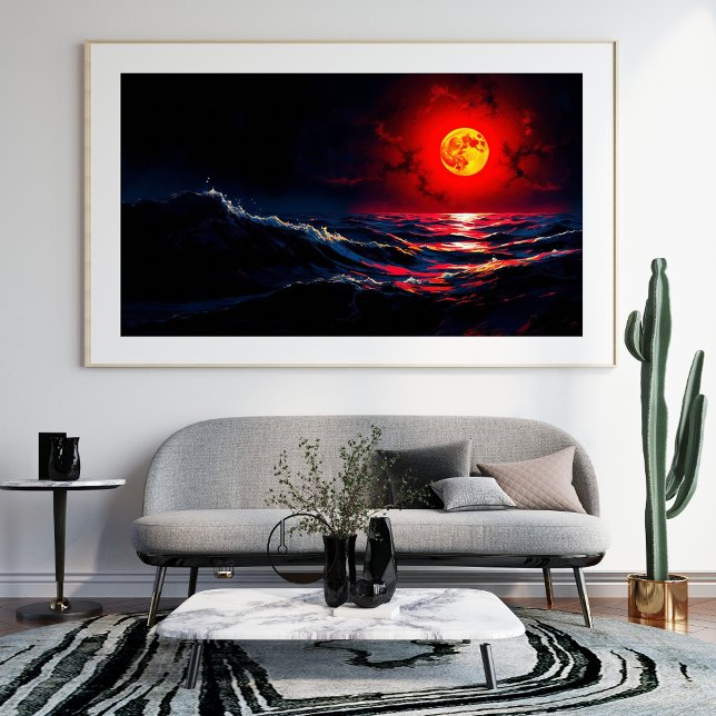 Red Moon Over Stormy Sea Fantasy Seascape Photo Print (Creator Uploaded)