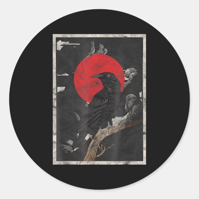 Red Moon Raven Black Crow Classic Round Sticker (Front)