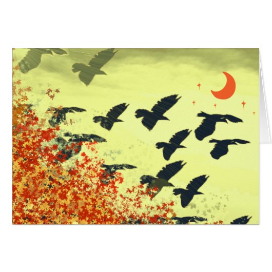 Red Moon Rising Birds Flying  Cards (Front Horizontal)
