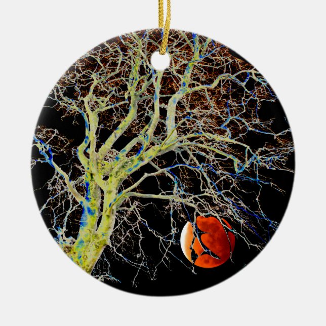 Red Moon Rising Ceramic Ornament (Front)