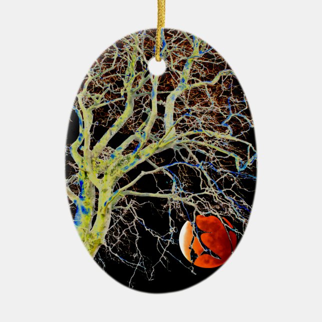 Red Moon Rising Ceramic Ornament (Front)