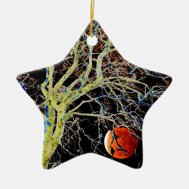 Red Moon Rising Ceramic Ornament (Front)