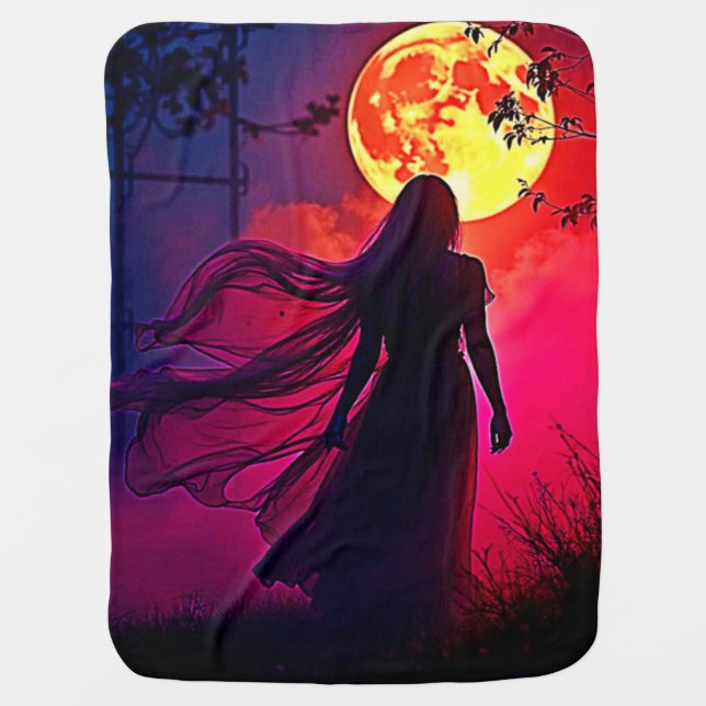 Red Moon Shadow Woman Mystery Design Baby Blanket (Front)