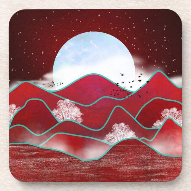 Red Moonrise Beverage Coaster (Front)