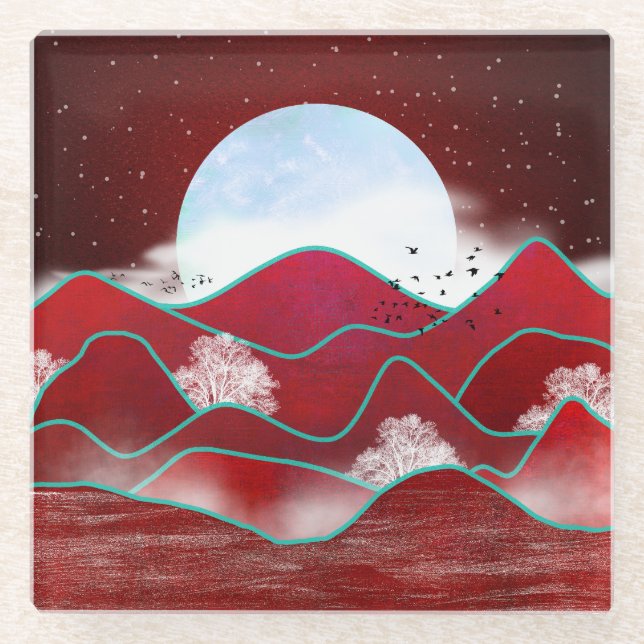 Red Moonrise Glass Coaster (Front)