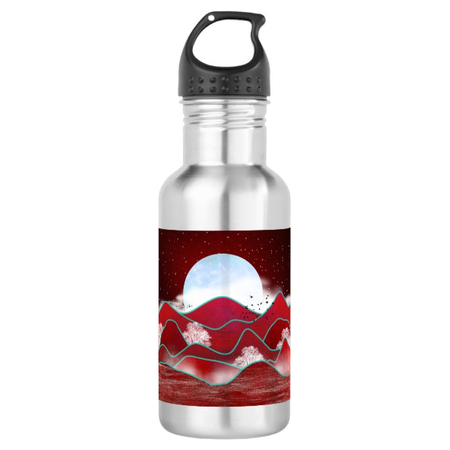 Red Moonrise Stainless Steel Water Bottle (Front)
