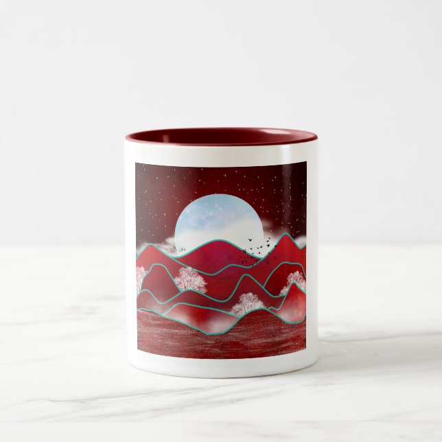 Red Moonrise Two-Tone Coffee Mug (Center)