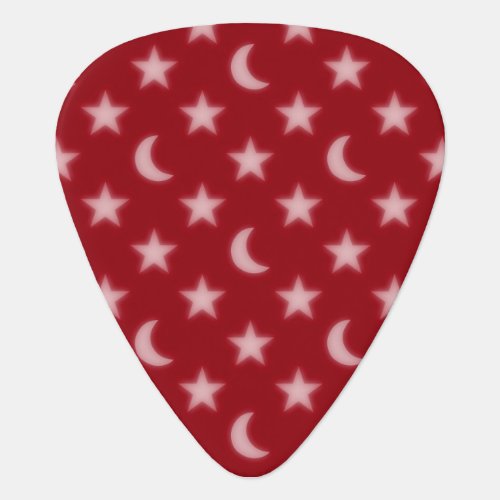 Red moons and stars pattern guitar pick