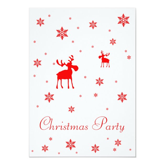 Red Moose And Red Snowflakes - Christmas Party Invitation