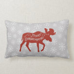 Red Moose and Snowflakes Christmas Pillow