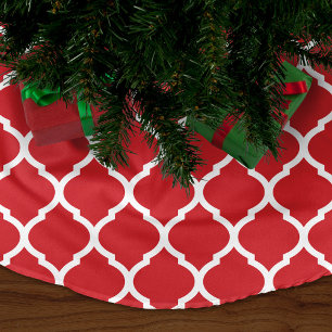 Red Moroccan Quatrefoil Brushed Polyester Tree Skirt