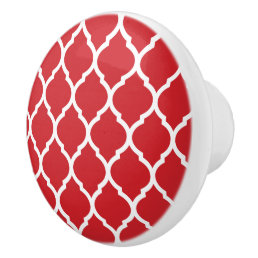 Red Moroccan Quatrefoil Ceramic Knob