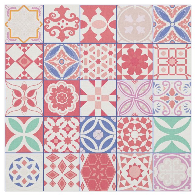 Red Moroccan tile Fabric (Swatch)