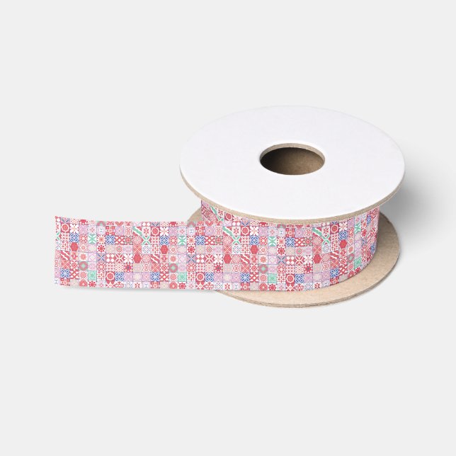 Red Moroccan tile Satin Ribbon (Spool)