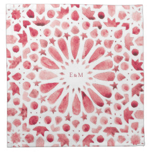 Red Moroccan Tiles Monogram Wedding Cloth Napkin