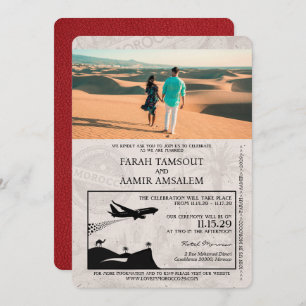 Red Morocco Passport Wedding Invitation