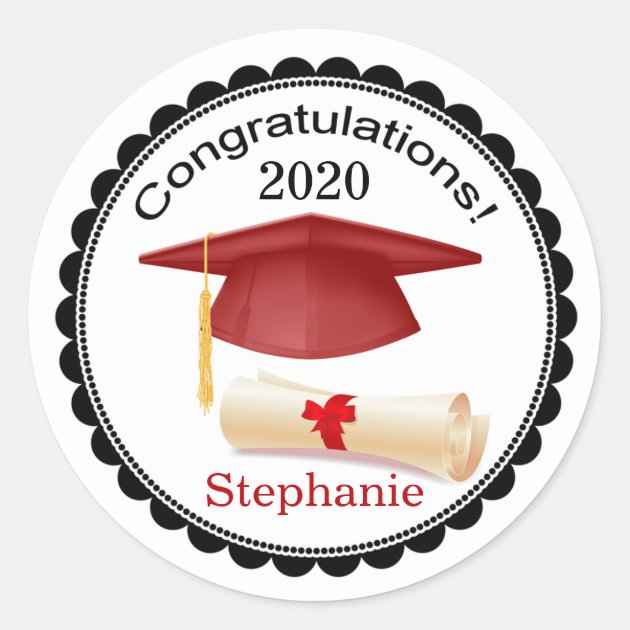 Red Mortar, Diploma Your Name Graduation Sticker