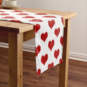Red Mosaic Heart Pattern Medium Table Runner