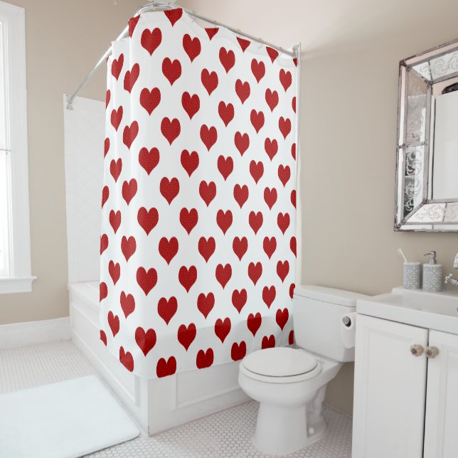 Red Mosaic Heart Pattern Shower Curtain (In Situ)