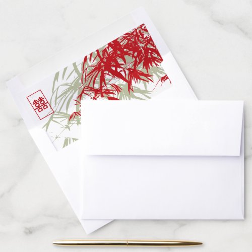 RedMoss Bamboo Leaves Double Happiness Wedding Envelope Liner