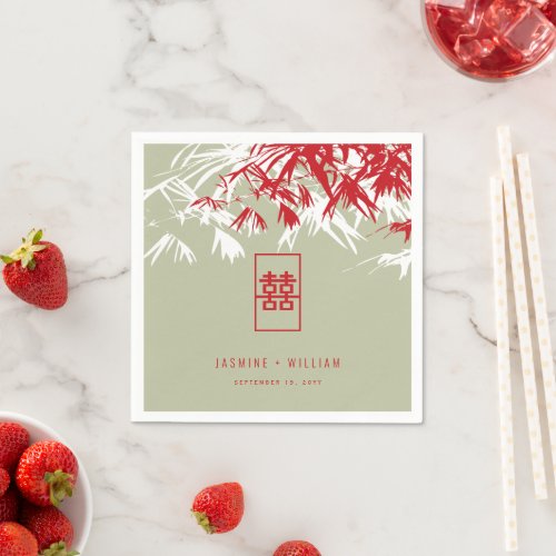 RedMoss Bamboo Leaves Double Xi Chinese Wedding Napkins