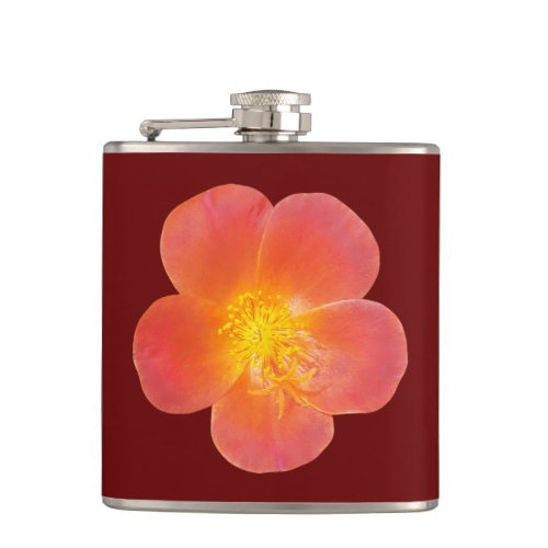 Red Moss Rose Flower on Vinyl Wrapped Flask