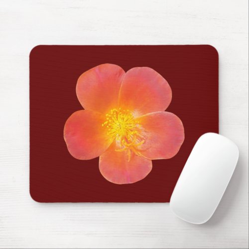 Red Moss Rose Flower Printed on Mouse Pad