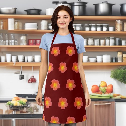 Red Moss Rose Flower Seamless Pattern on Apron