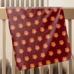 Red Moss Rose Flower Seamless Pattern on Baby Blanket