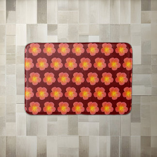 Red Moss Rose Flower Seamless Pattern on Bath Mat