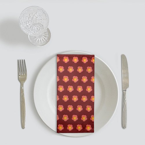 Red Moss Rose Flower Seamless Pattern on Cloth Napkin