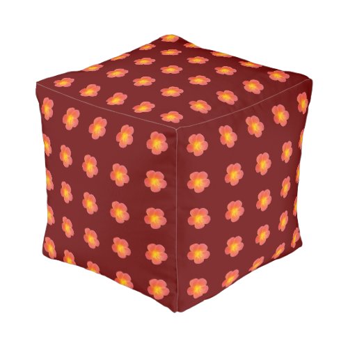 Red Moss Rose Flower Seamless Pattern on Cube Pouf