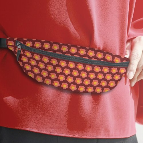 Red Moss Rose Flower Seamless Pattern on Fanny Pack