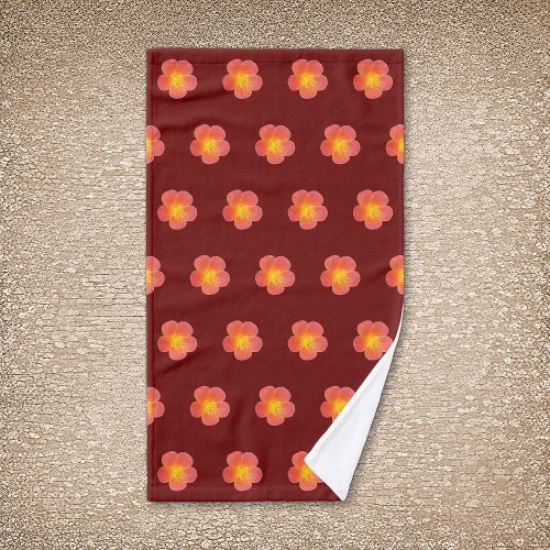 Red Moss Rose Flower Seamless Pattern on Hand Towel