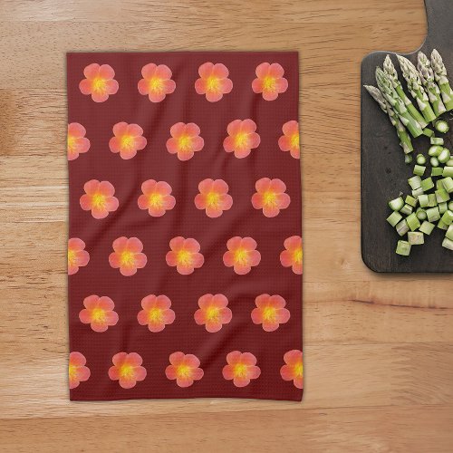 Red Moss Rose Flower Seamless Pattern on Kitchen Towel