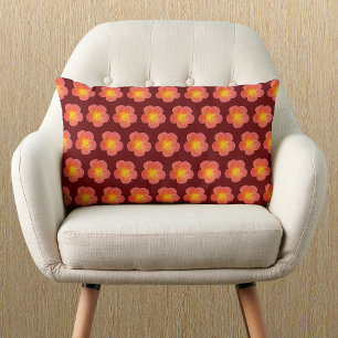Red Moss Rose Flower Seamless Pattern on Lumbar Pillow