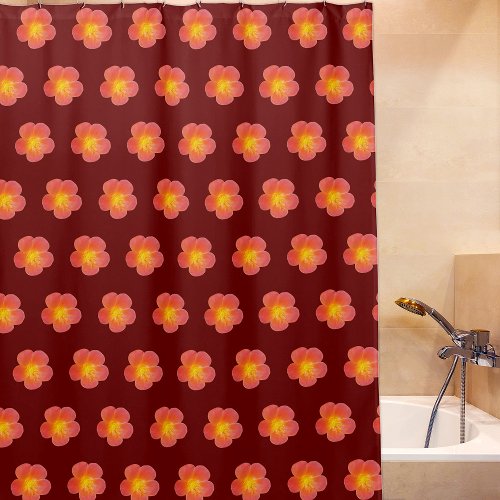 Red Moss Rose Flower Seamless Pattern on Shower Curtain