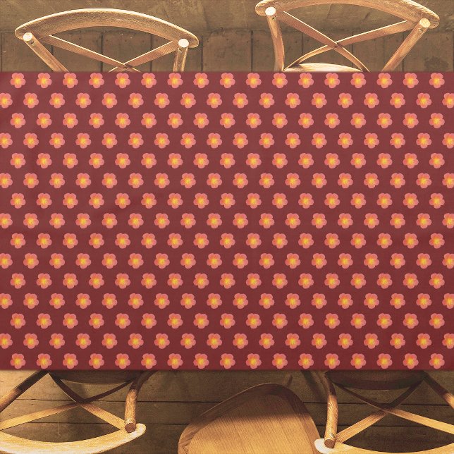 Red Moss Rose Flower Seamless Pattern on Tablecloth (Red Moss Rose flower seamless pattern on tablecloth)