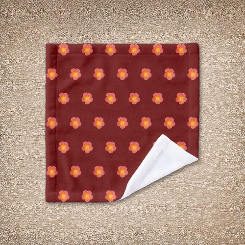 Red Moss Rose Flower Seamless Pattern on Wash Cloth