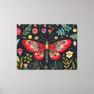 Red Moth In The Night Garden Canvas Print