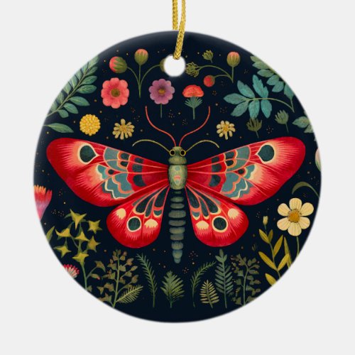 Red Moth In The Night Garden Ceramic Ornament