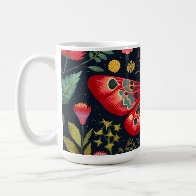 Red Moth In The Night Garden Coffee Mug (Left)