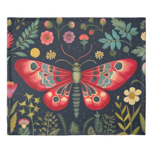 Red Moth In The Night Garden Duvet Cover