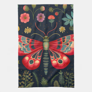Red Moth In The Night Garden Kitchen Towel
