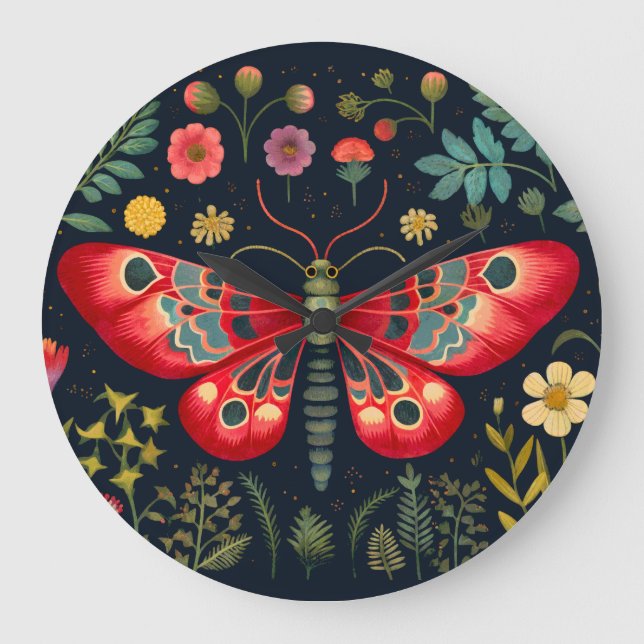 Red Moth In The Night Garden Large Clock (Front)