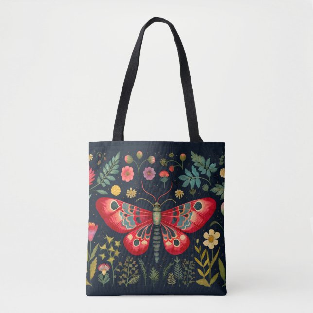 Red Moth In The Night Garden Tote Bag (Front)