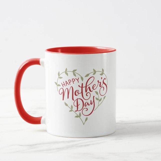 Red Mother's Day Heart 2 Photo Personalized Mug (Left)