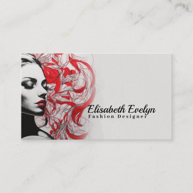 Red Motif and Plant Silhouette Ornamental g654 Business Card (Front)