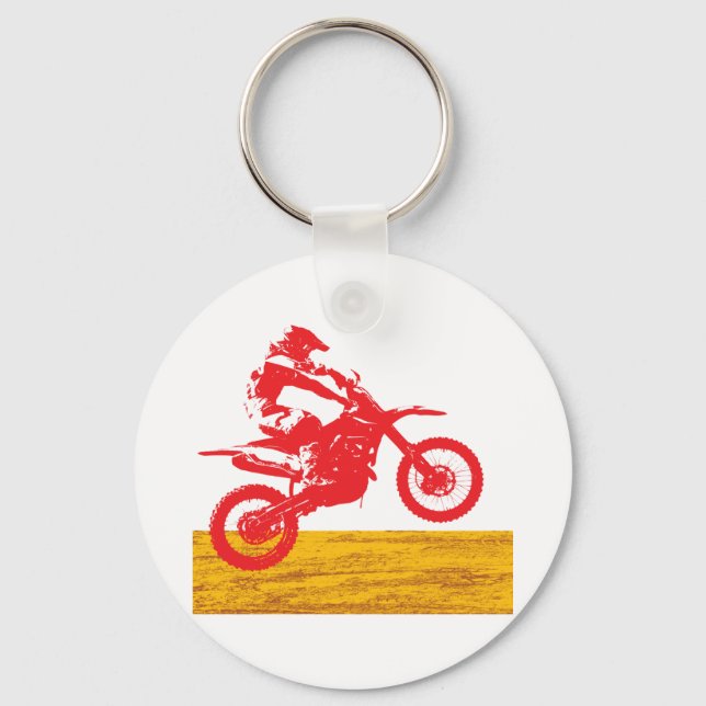 Red Motocross Dirt Bike Rider Silhouette Keychain (Front)